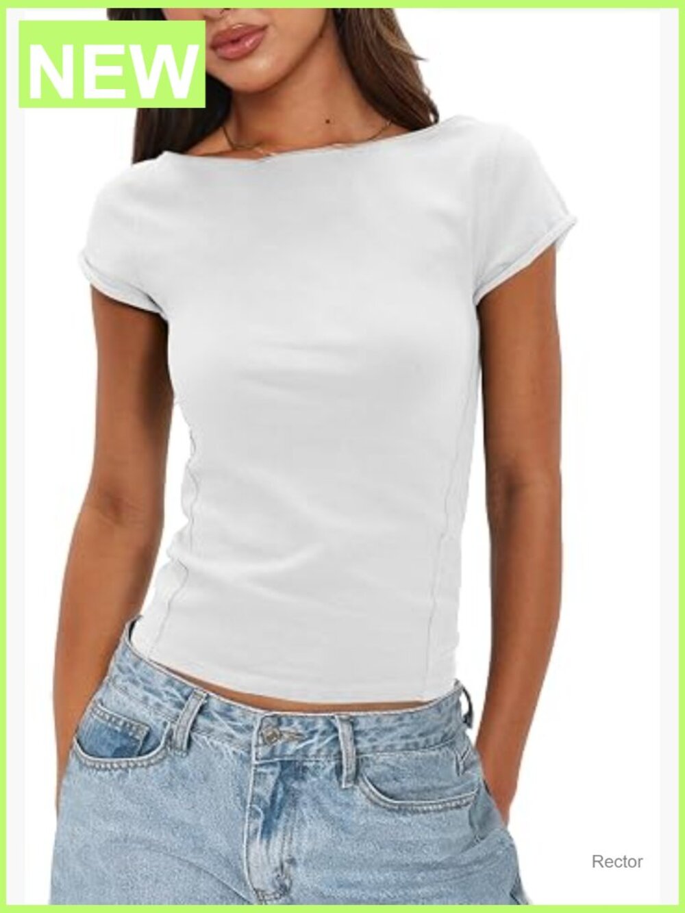 Fitted Boat Neck Cap Sleeve Tee Raw Cut Lightweight Summer Top